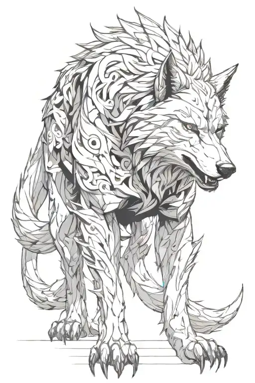 Tatoo Masculine Powerful Majestic Giant Wolf Entire Body With Shadows
