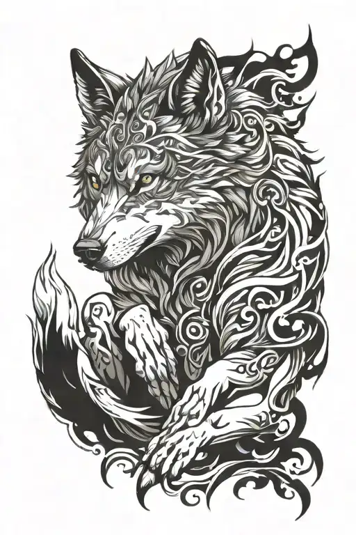 Tatoo Masculine Powerful Majestic Entire Body Wolf Sitting Position