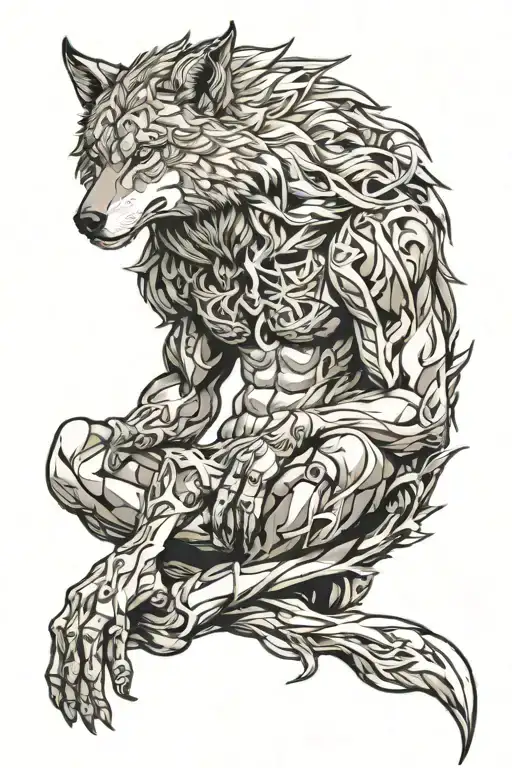 Tatoo Masculine Powerful Majestic Entire Body Wolf Sitting Position