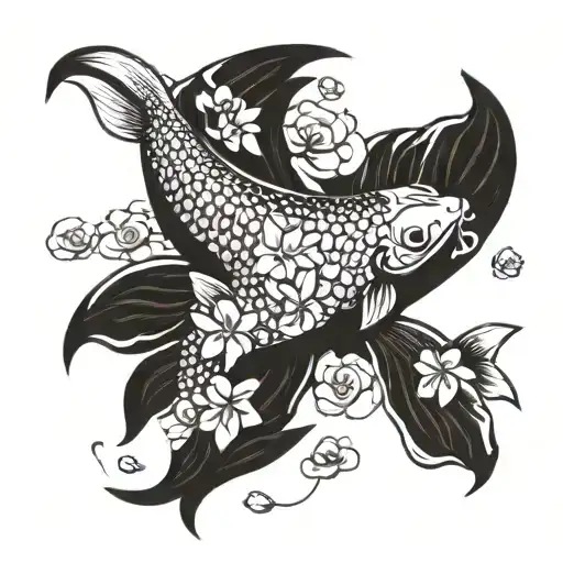 Koi Fish With Flowers Coming