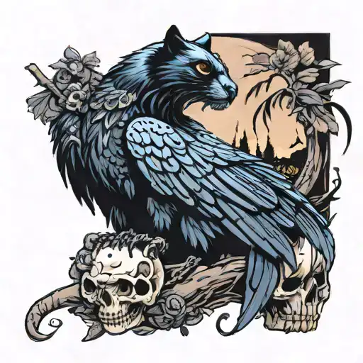 Panther Raven Perched On A Skull