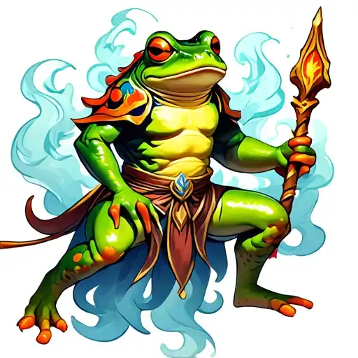 Full Body Frog Mage With Staff Surrounded By Smoke