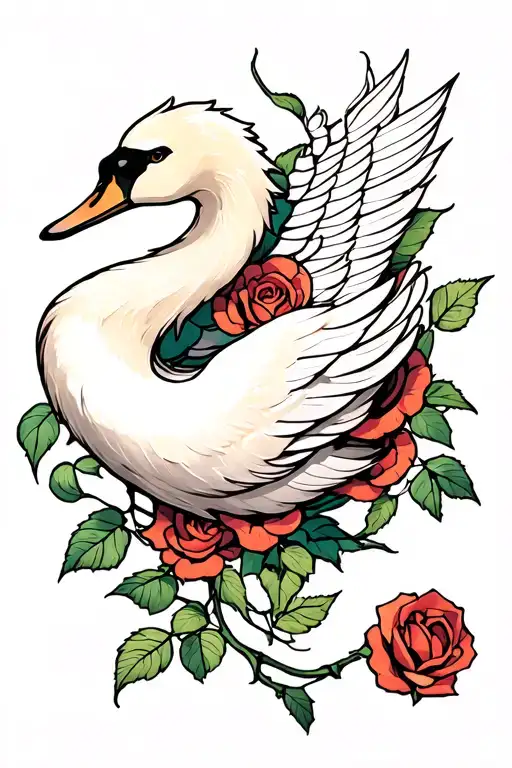 Swan Wrapped Around A Thorny Rose Growing