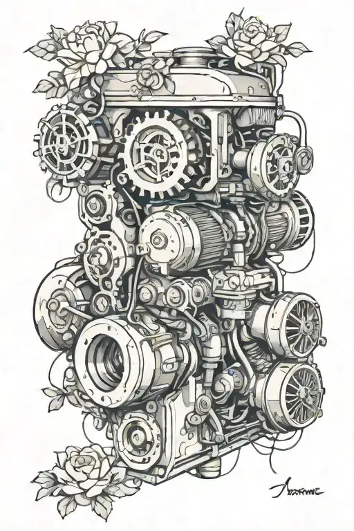 The Engine Of The Car From The Outside Of Which Flowers Grow From The Holes