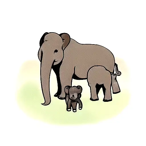 Elephant And 4 Cubs