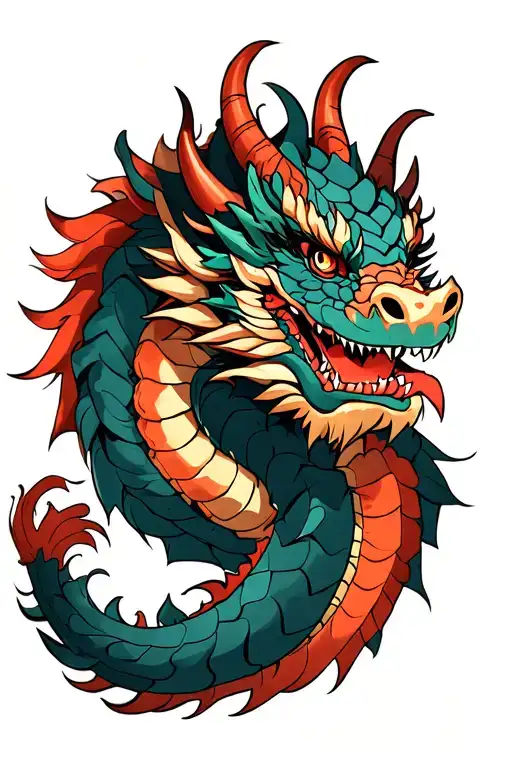 Long Japanese Dragon With Horns