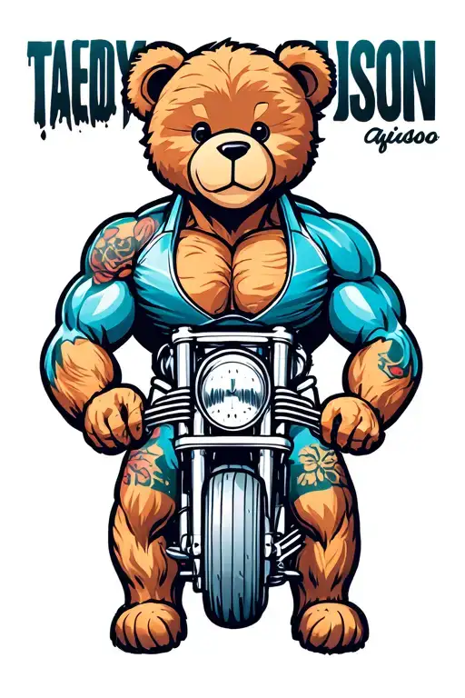 Teddy Bear Muscles Tatts Harley Davidson Motorcycle