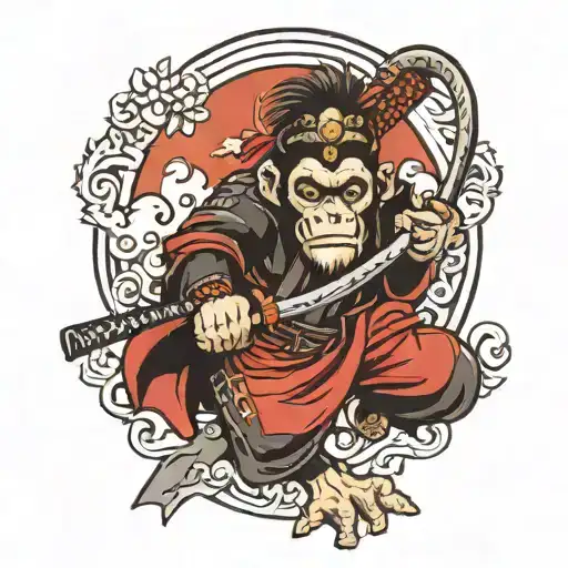 Monkey Samurai Warrior With Katana Sword