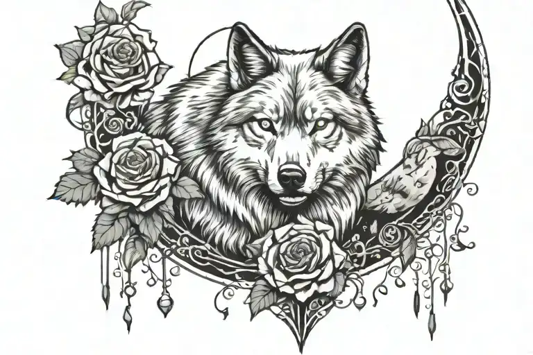 Roses And A Wolf Howling At The Moon