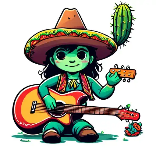 Mariachi Cactus Playing A Guitar