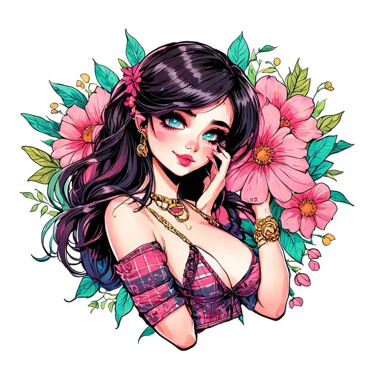 Cute Pin Up Giesha Anime Girl