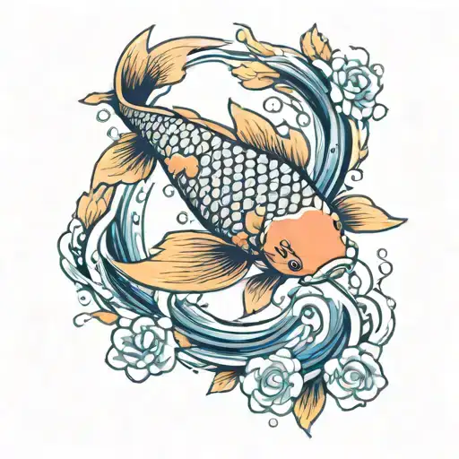 Koi Fish Swimming Upstream