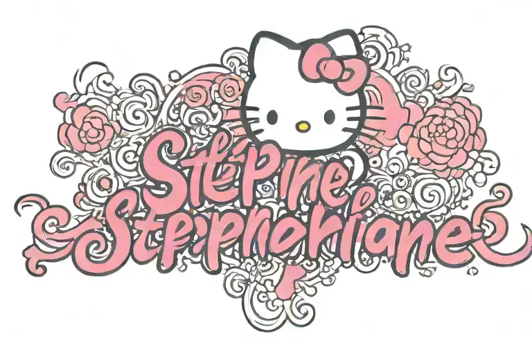 The Name Stephanie In Cursive With Small Hello Kitty Logo Incorporated Into The Design