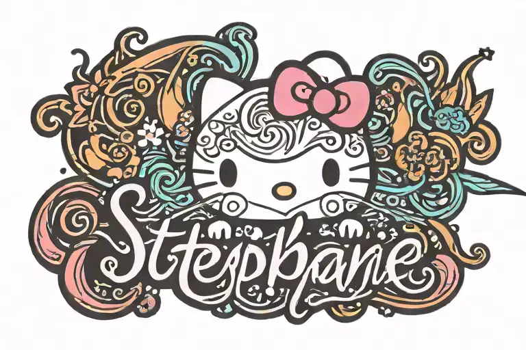 The Name Stephanie In Cursive With Small Hello Kitty Logo Incorporated Into The Design