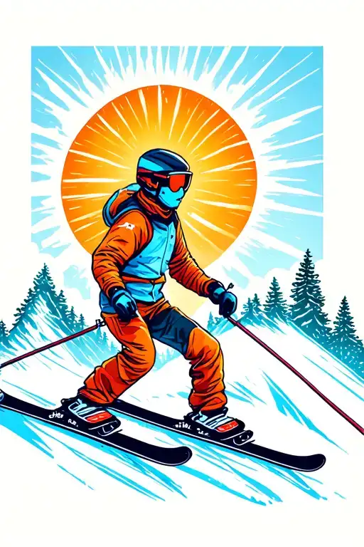A Skiing Skier On The Mountain With Sun
