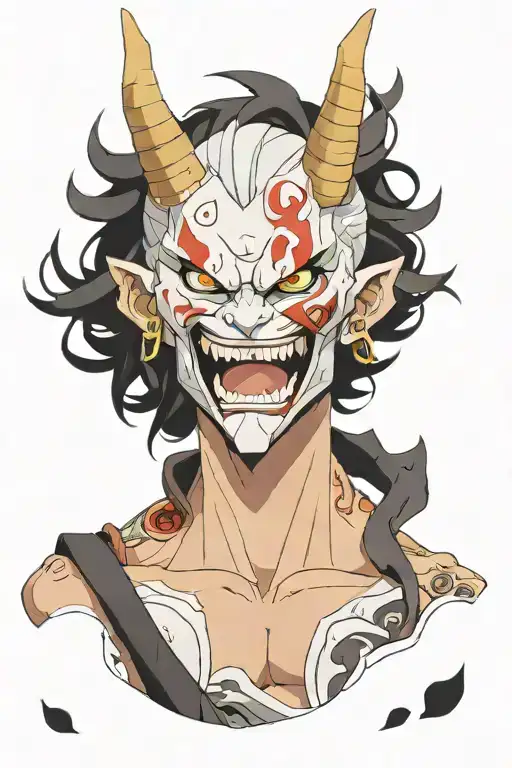Male Anime Character Wearing Oni Mask Fighting Off Inner Demons