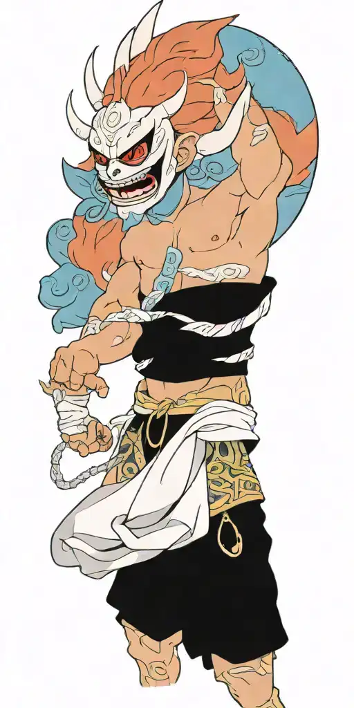 Male Anime Character Wearing Oni Mask Fighting Off Inner Demons