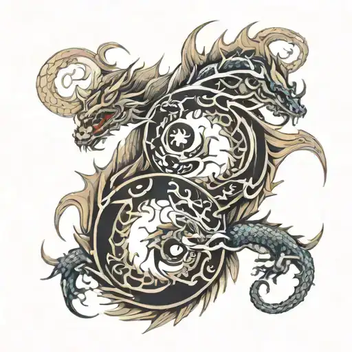 Two Symmetrical Dragons Forming A Yin-yang