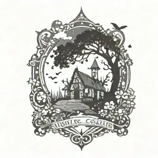 Howls Moving Castle Silhouette Filled With Garden And Stars