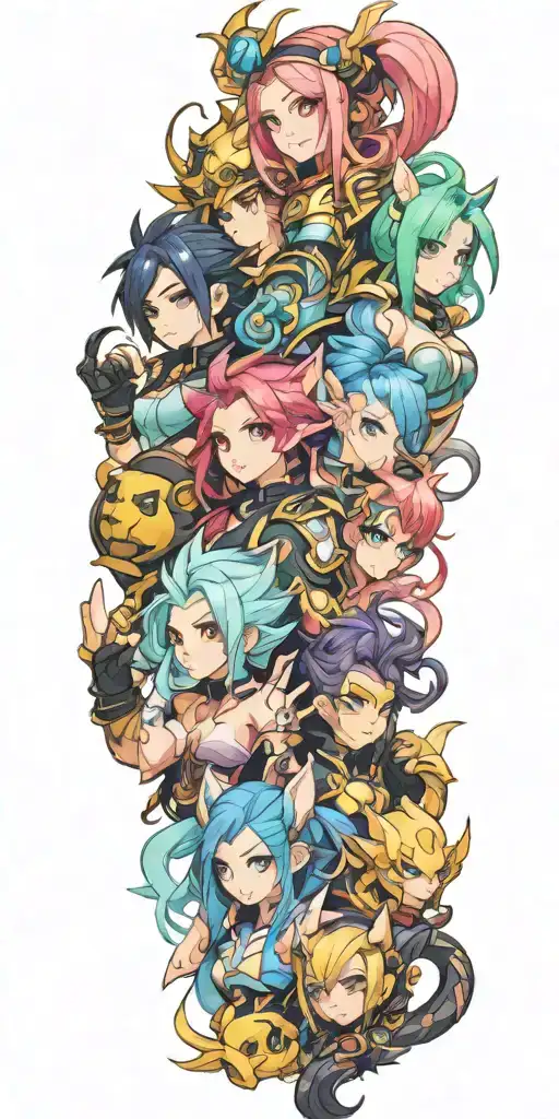 Tattoo With Five Characters From League Of Legends