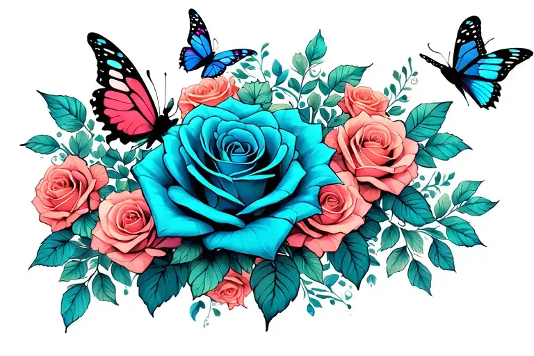 Roses And Butterflies Flying