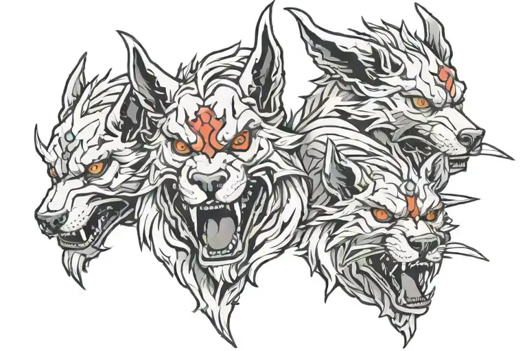 Cerberus Heads With Sword Piercing
