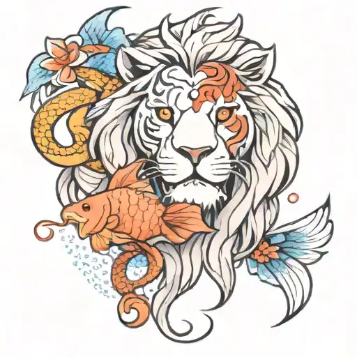 Lion Face With Koi Fish And Scale Balanced