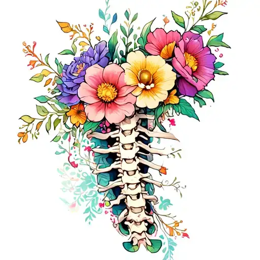 Spine Tattoo With Flowers