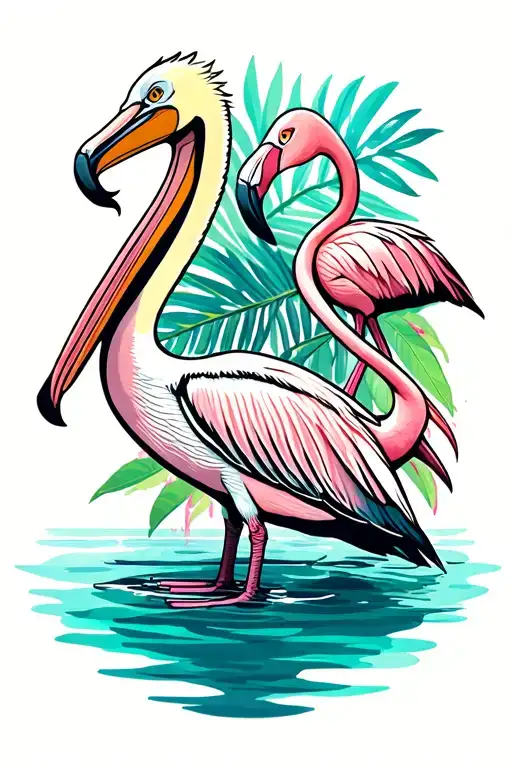 Pelican And Flamingo