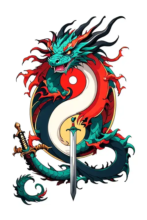 Yin-yang Dragon With A Sword In The Middle