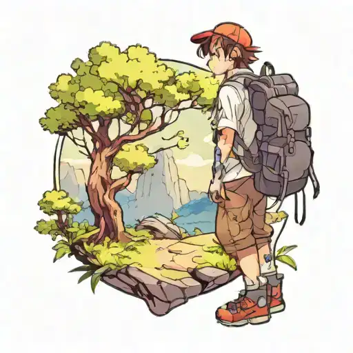 Tree And Hikerboy With Backpack