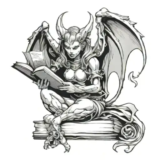 Female Gargoyle Warrior Reading With Her Baby
