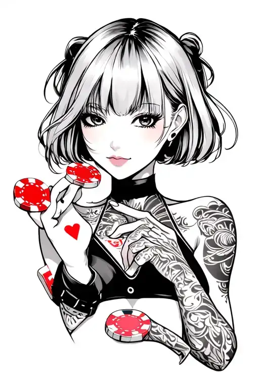 Yumeko Jabami Holding A Poker Chip With Her Crazy Sexy Gambling Face