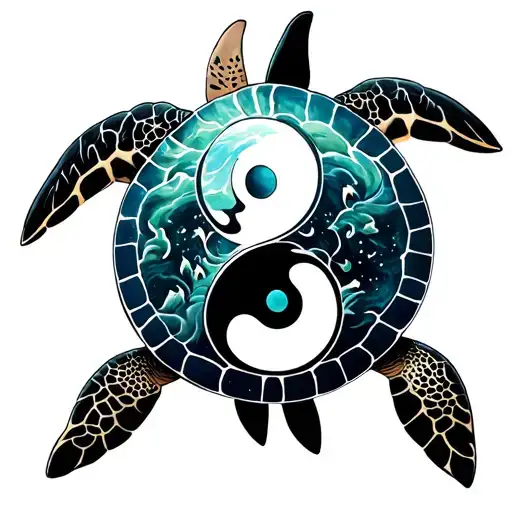 Orca Yin Yang On Sea Turtle