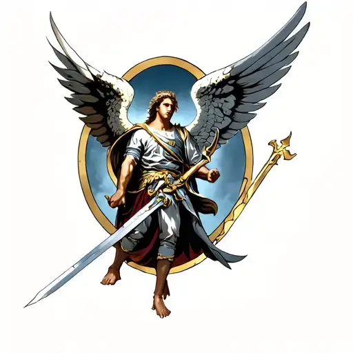 Saint Michael Slaying The Devel With A Gold Sword Standing Over