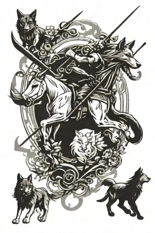 Sagittarius With Wolf And Cat Hunting Together Symbolizing The Client's