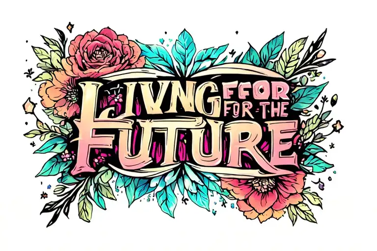 Open Word Tattoo With Black Shading Around It Saying Living For The Future