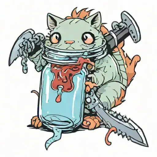 Pochita From Chainsaw Man Eating Breadwith Jam Jar