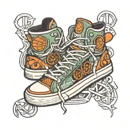 A Traditional Tattoo Of A Pair Of Basketball Shoes With Intricate Motorcycle Details