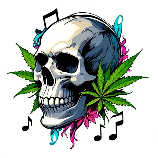 Skull Weed An Music Note Intertwined