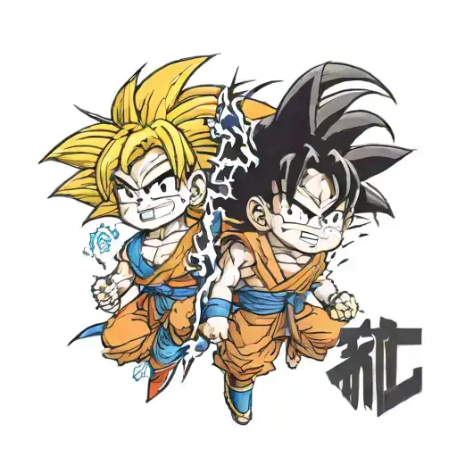 Split Portrait Of Kid Goku And Mui Goku