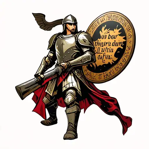 Spartan Soldier Holding A Sheld With A Latin Quote