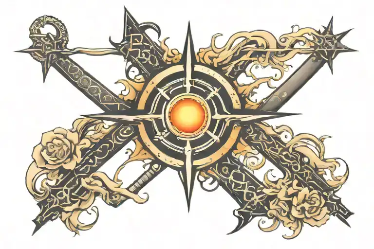 Make Me A Cross Tattoo With The Sun Rising And The Bottom Of The Cross Have A More Samurai Bottom