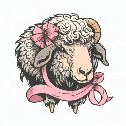 Sad Black Sheep With Pink Ribbon Tied To Its Ear