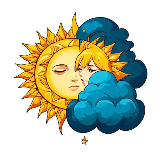 Hlaf Sun Half Cloud Background With A Cloud And Sun In The Middle Hugging Each Other