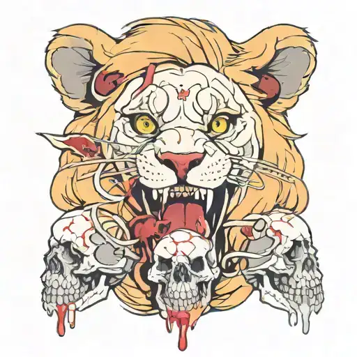 Female Lion Eating A Bloody Skull