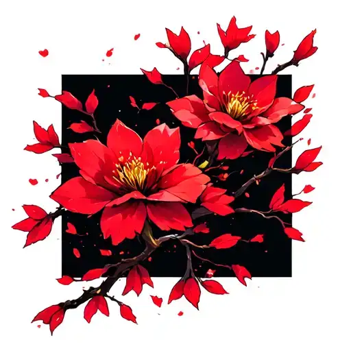 Sakura Bright Red Flowers Soaring Petals Sakura