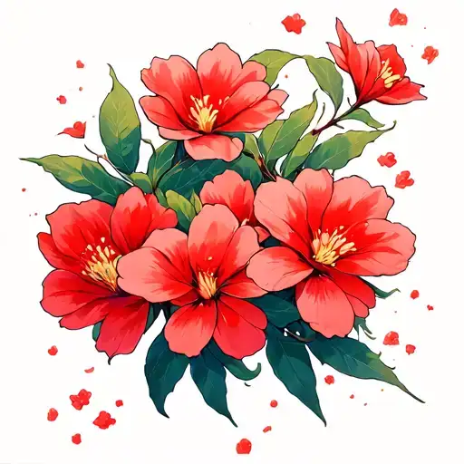 Sakura Bright Red Flowers Soaring Petals Sakura