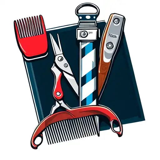 A Barber Pole With Shears Clippers A Comb And A Straight Blade