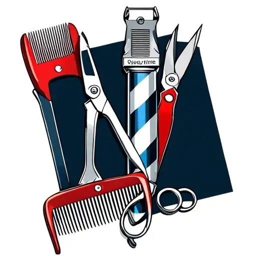 A Barber Pole With Shears Clippers A Comb And A Straight Blade